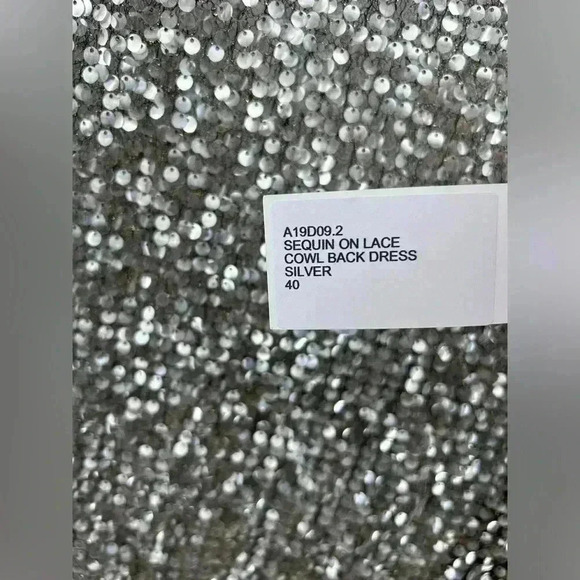 HALPERN Trapeze Dress FR40 M  Silver Sequin Cowl Back Asymmetrical Hem - Picture 7 of 16